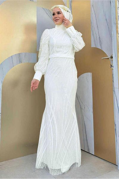 TRENDTESETTÜR Woman Ecru Fish Model Evening Dress T 9311