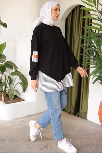 TRENDTESETTÜR WOMEN'S BLACK STRIPED TUNIC T 7114