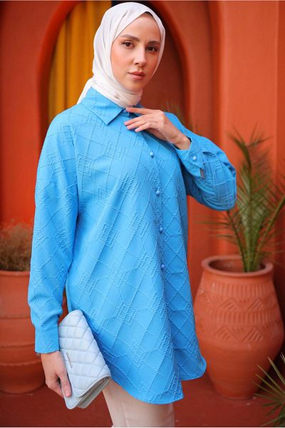 TRENDTESETTÜR ΓΥΝΑΙΚΕΙΟ ΜΠΛΕ ΠΟΥΚΑΜΙΣΟ TUNIC T 2093