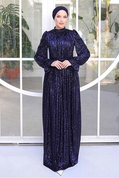 TRENDTESETTÜR ROCHIE DE SEARĂ CU PAIETE, ALBASTRU MARINE, T 6944