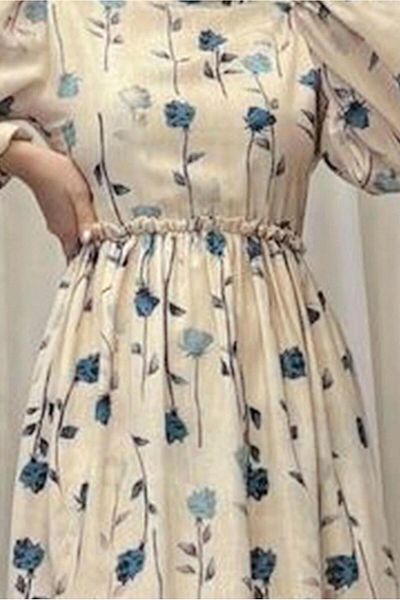 TRENDTESETTÜR Beige Floral Patterned Women's Dress - T 5906
