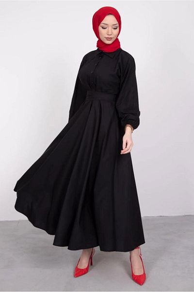 TRENDTESETTÜR WOMEN'S BLACK BELLOW DRESS T 4135