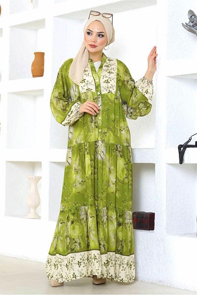 TRENDTESETTÜR Φόρεμα Hijab με πράσινο σχέδιο βισκόζης - Γυναικείο T 7604