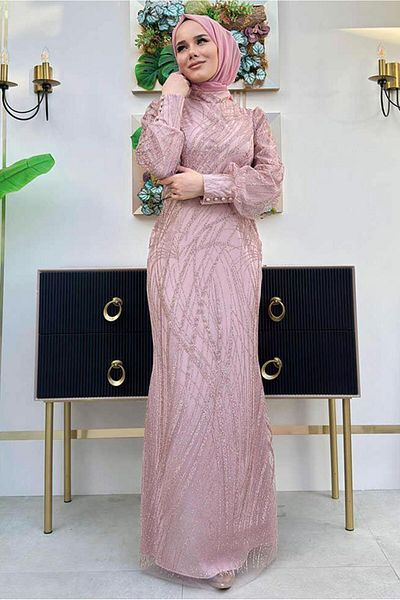 TRENDTESETTÜR Βραδινό φόρεμα Pink Fish Model - Rose Course T 9311