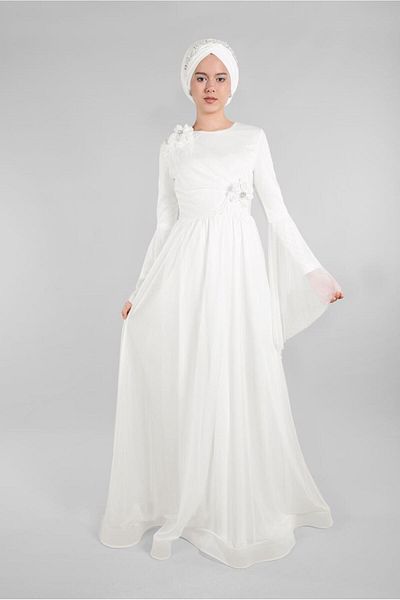 TRENDTESETTÜR WOMEN'S CREAM FLOWER ACCESSORIES EVENING DRESS T 50393