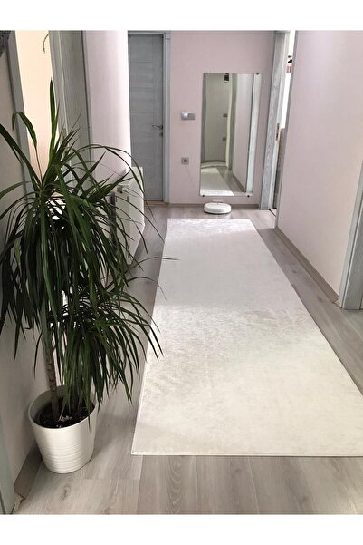 VOPTEKS Beyaz Halı Beyaz Yolluk Makinede Yıkanabilir Kaymaz Taban Halı Mutfak...