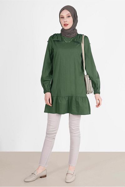 TRENDTESETTÜR KHaki Women's Tunic - Bow Detail, Model 42663