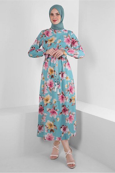 TRENDTESETTÜR Γυναικείο κρεπ φόρεμα Aqua Patterned - T 42889