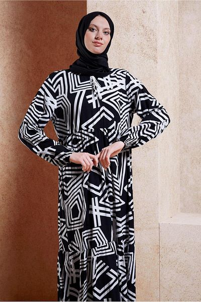 TRENDTESETTÜR Μαύρο φόρεμα με σχέδιο βισκόζης - Cream T 1347
