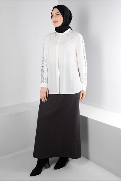 TRENDTESETTÜR Γυναικεία μπλούζα σε κρεμ χρώμα Plus Size - T 20240