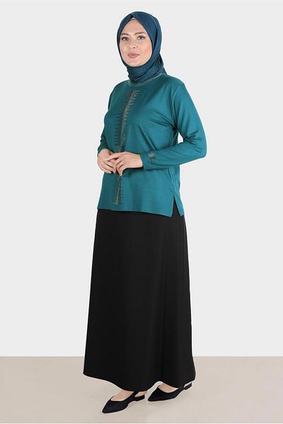 TRENDTESETTÜR Μπλούζα με στάμπα μπλε πέτρας Plus Size - Petrol 20251