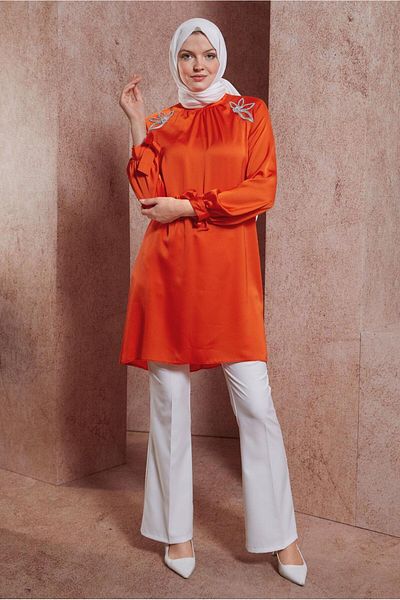 Alvina Satin Tunic - Stone Printed, Model 44586
