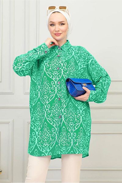 TRENDTESETTÜR Green Beneton Cotton Shirt Tunic - T 8713