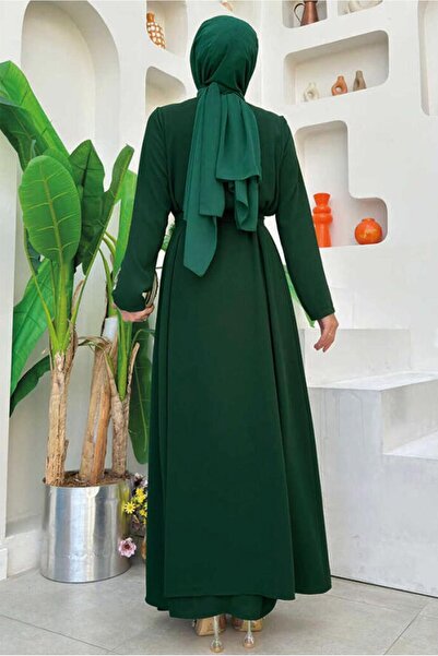 TRENDTESETTÜR WOMEN'S GREEN (ZEMRUT) BELLOWED Ruffled Dress Suit T 9848