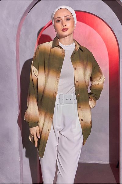 TRENDTESETTÜR Brown Tunic Shirt with Transition - T 0514