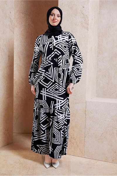 TRENDTESETTÜR Μαύρο φόρεμα με σχέδιο βισκόζης - Cream T 1347