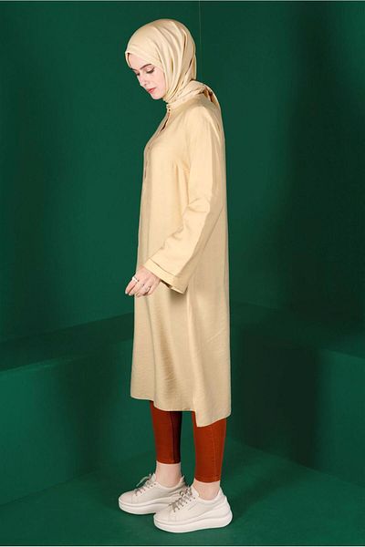 TRENDTESETTÜR Beige Tunic - Women's, Buttoned, T 42914