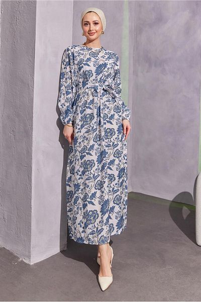 TRENDTESETTÜR Navy Blue Indigo (T 7993) - Γυναικείο φόρεμα με ζωσμένο σχέδιο