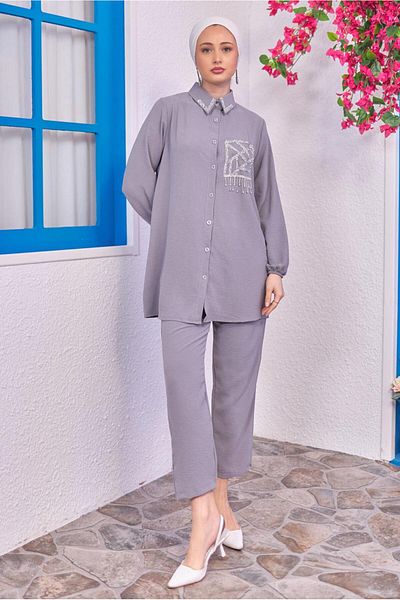 TRENDTESETTÜR ΓΥΝΑΙΚΕΙΟ ΠΑΝΤΕΛΟΝΙ ΓΚΡΙ Rhinestone Τ 0193