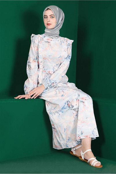 TRENDTESETTÜR Φόρεμα Hijab με μπλε σχέδιο - Γυναικείο T 42905