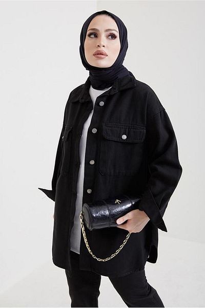 TRENDTESETTÜR WOMEN'S BLACK POCKET JEANS JACKET T 5716