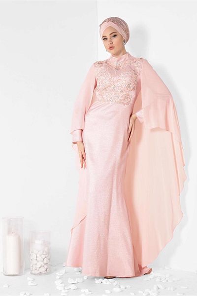 TRENDTESETTÜR WOMEN'S POWDER (SOMON) EMBROIDERED EVENING DRESS T 5509