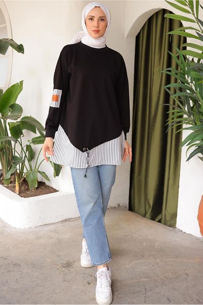 TRENDTESETTÜR WOMEN'S BLACK STRIPED TUNIC T 7114