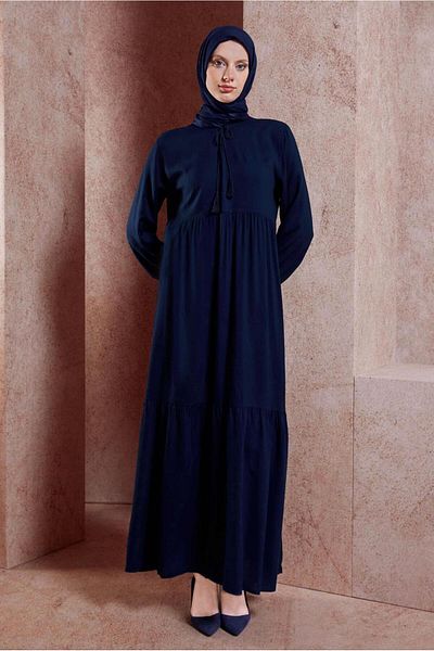 TRENDTESETTÜR Navy Blue Hijab Dress - Γυναικείο, Χωρίς Σαλά, T 4531