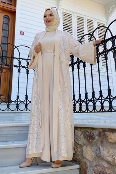 TRENDTESETTÜR WOMEN'S BEIGE (STONE) LACE DETAILED DOUBLE JUMPSUIT Suit T 2873