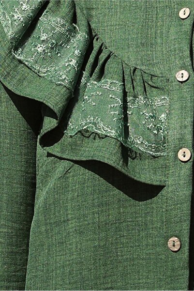 TRENDTESETTÜR Khaki Tunic - Women's, Ruffle Detail, T 5347