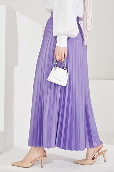 TRENDTESETTÜR WOMEN'S PURPLE (A.PURPLE) PLEATED WAIST ELASTIC SKIRT T 8354