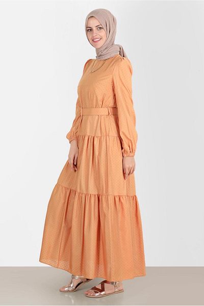 TRENDTESETTÜR Πορτοκαλί Ζώνη Φόρεμα Hijab - Mustard Model T 42921