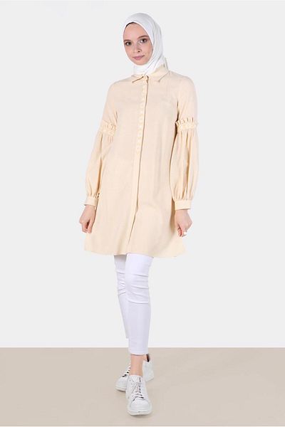 TRENDTESETTÜR Women's Beige Ruffle Detailed Tunic t 42824