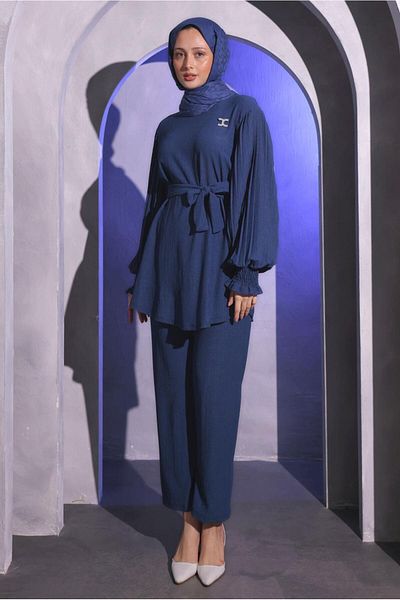 TRENDTESETTÜR Γυναικείο Σετ Παντελόνι Navy Blue Brooch - T 1704