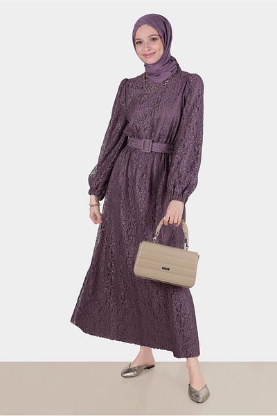 TRENDTESETTÜR Purple Lace Detailed Women's Dress - Lavender 42814