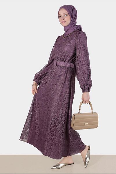 TRENDTESETTÜR Purple Lace Detailed Women's Dress - Lavender 42814