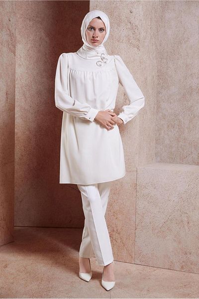 TRENDTESETTÜR Ecru Stone Detailed Women's Tunic - T 42902