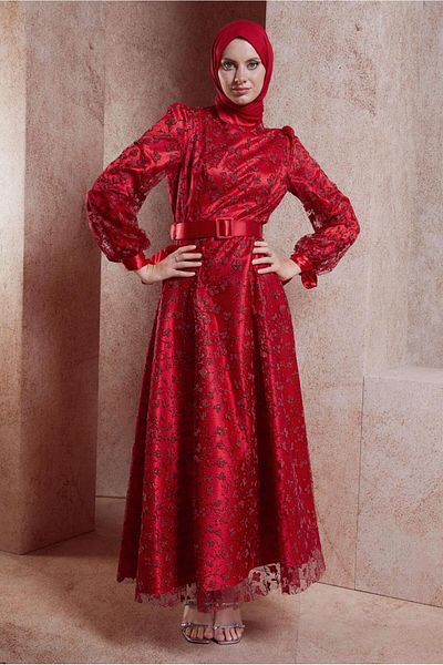 TRENDTESETTÜR Red Hijab Evening Dress - T 50266