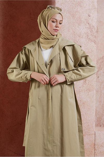 TRENDTESETTÜR Γυναικεία βαμβακερή καμπαρντίνα - Camel Color, Belted T 3201