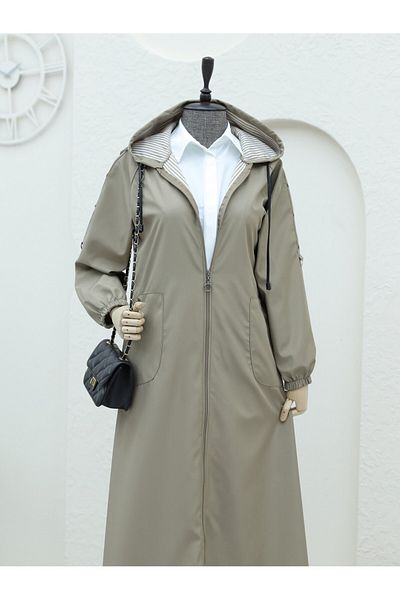Modamorfo Detaillierter Trenchcoat mit Reißverschluss und Kapuze aus Metall – Nerz