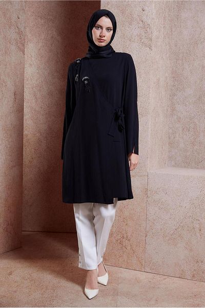 TRENDTESETTÜR Black Tunic - Tie Detailed, Women's, T 42880