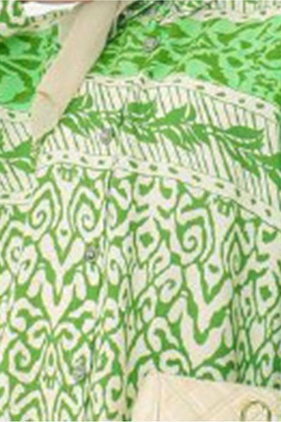 TRENDTESETTÜR Green Patterned Cotton Women's Tunic - T 3588