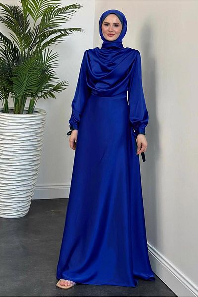 TRENDTESETTÜR Βραδινό φόρεμα με γιακά Navy Blue Degaje - Γυναικείο T 9116