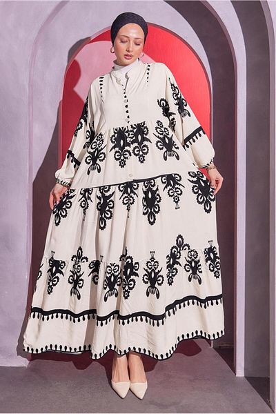 TRENDTESETTÜR Φόρεμα Hijab με κρεμ σχέδιο - Γυναικείο T 9614