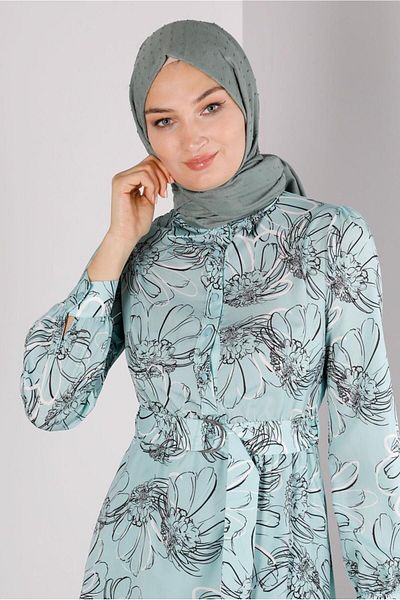 TRENDTESETTÜR Γυναικείο φόρεμα με πράσινο floral σχέδιο - 42890