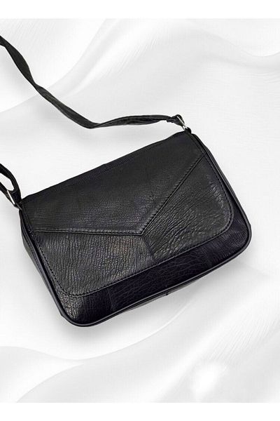 NahitaTyana Geantă neagră de umăr și crossbody cu curea din piele naturală pentru femei
