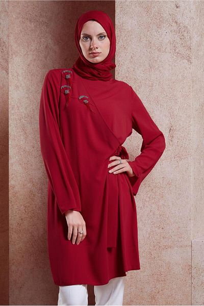 TRENDTESETTÜR تونيك أحمر - تفاصيل ربطة عنق، نسائي، T 42880