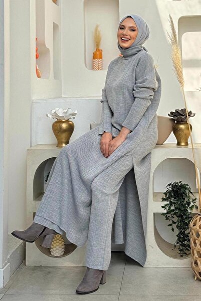 TRENDTESETTÜR Gray Knit Pants Women's Set - t 1006-2