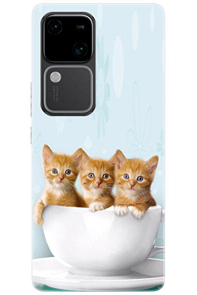 Vivo V30 (V2318) Compatible Sheath Pattern Printed Silicone Kittens NGO:194 CP-FOG07Dr