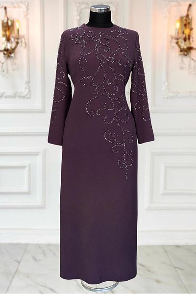 TRENDTESETTÜR Γυναικείο βραδινό φόρεμα Purple Violet Stone Plus Size - T 3231